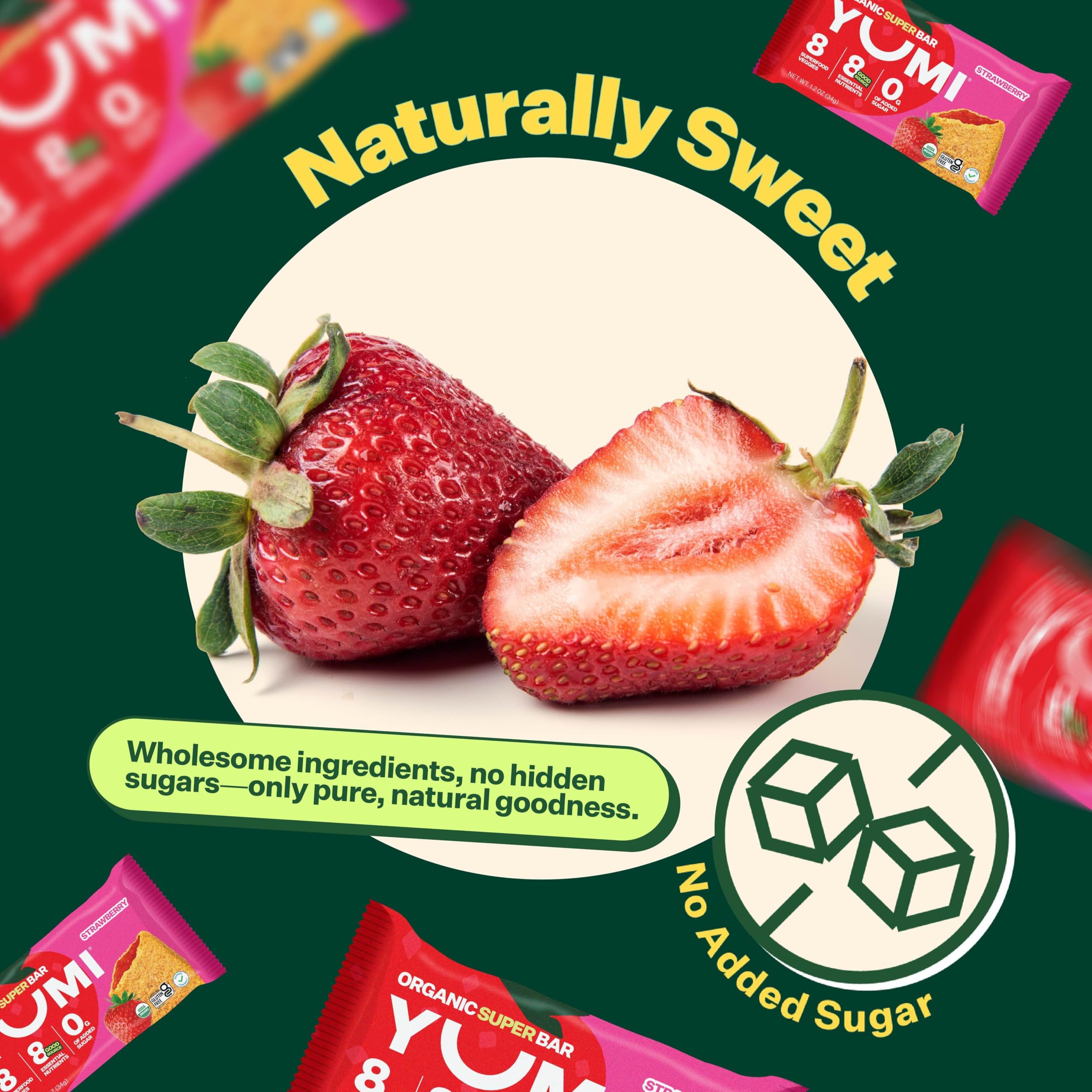 YUMI no-added-sugar packaging close-up on label