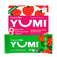 Yumi organic toddler bars strawberry rhubarb pack for lunchbox convenience