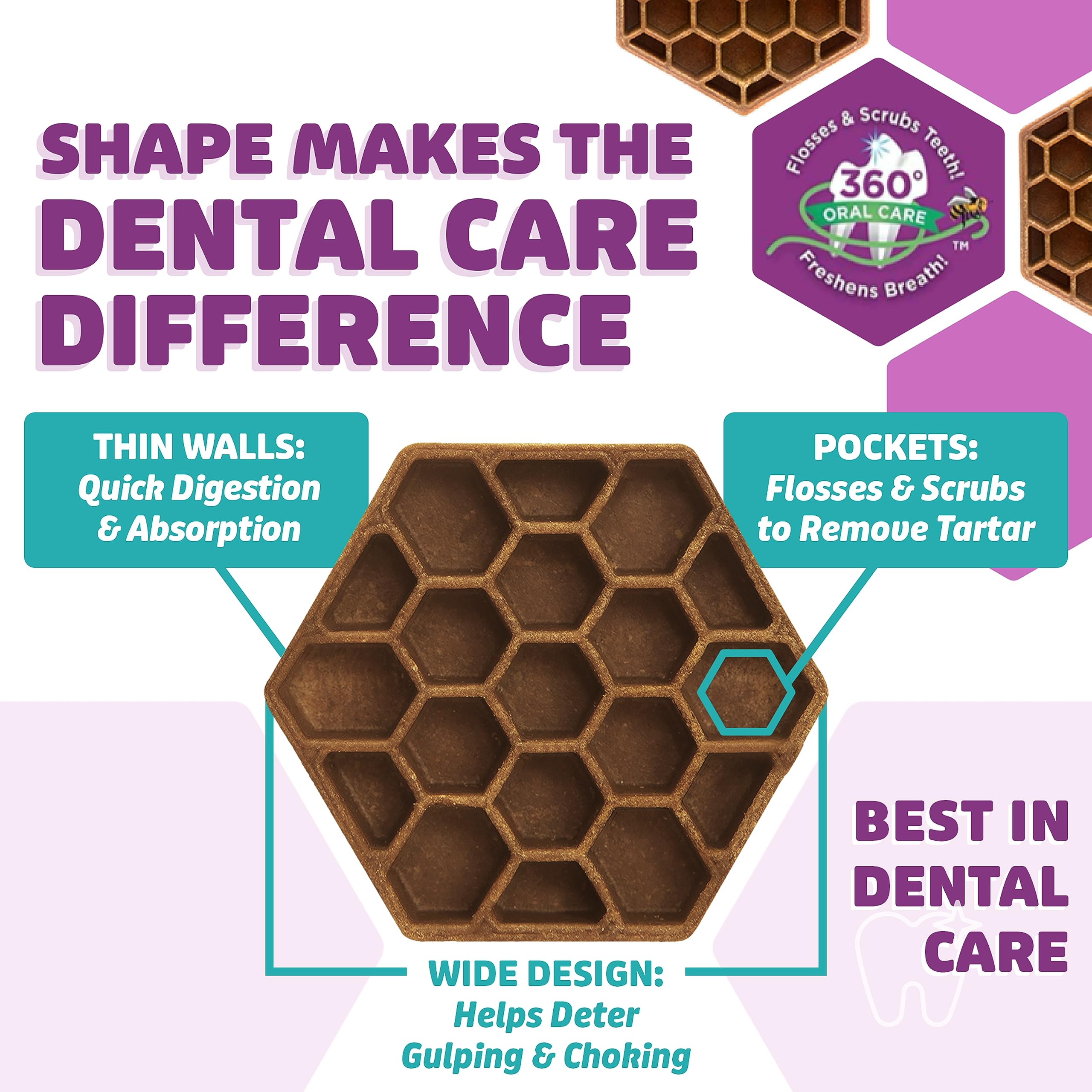 Yummy Combs dog chew in action shows a chew that supports dental care for dogs of all sizes.