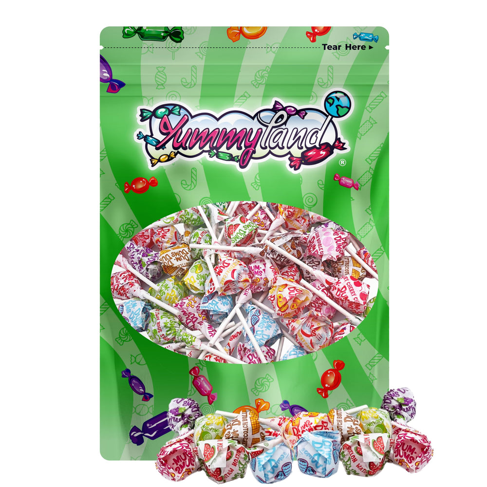 YUMMYLAND Dum Dums party-ready display perfect for celebrations.