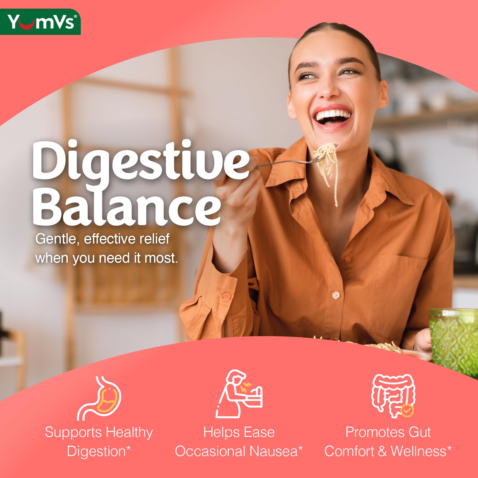 YUM-V'S Ginger Gummies packaging highlights no artificial dyes and non-GMO ingredients.