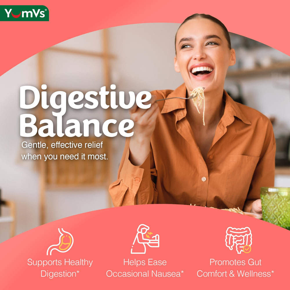 YUM-V'S Ginger Gummies packaging highlights no artificial dyes and non-GMO ingredients.