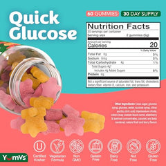 Gluten-free vegan non-GMO YUM-V'S glucose gummies on display.