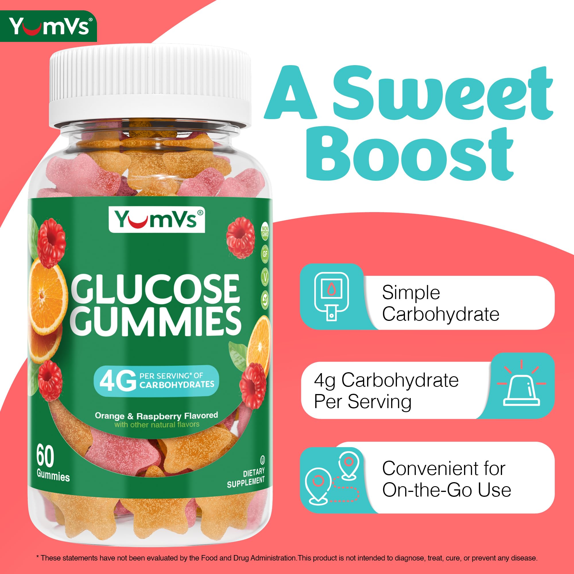 Close-up of orange-berry flavor in YUM-V'S glucose gummies.