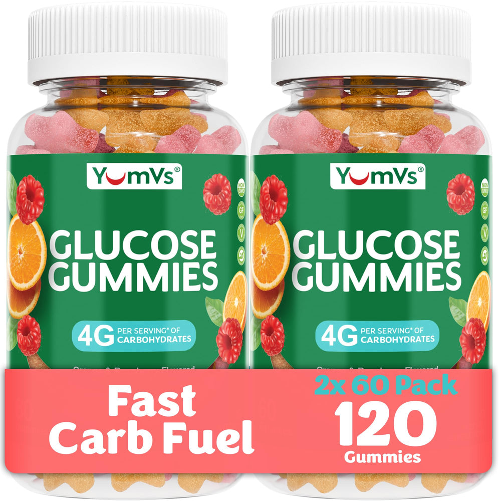 YUM-V'S Glucose Gummies orange-berry pack-2 for a convenient energy boost on the go.