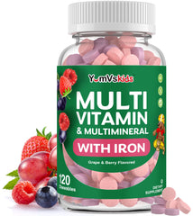YUM-V'S Kids Multivitamin bottle displayed for daily supplementation.
