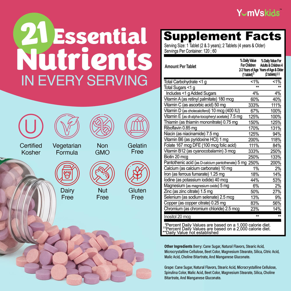 Grape-flavored chewables from YUM-V'S for easy daily vitamins.
