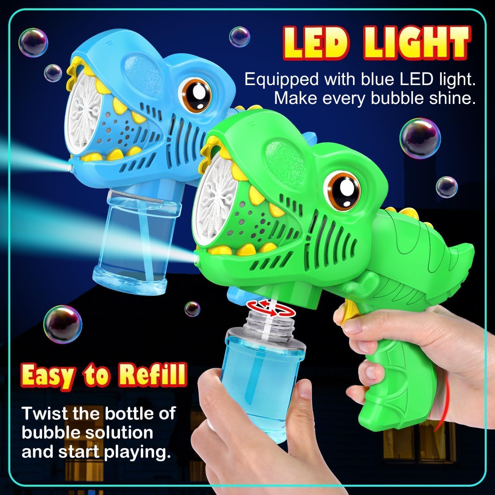 Yunaking Rechargeable bubble gun with USB charging for uninterrupted fun.