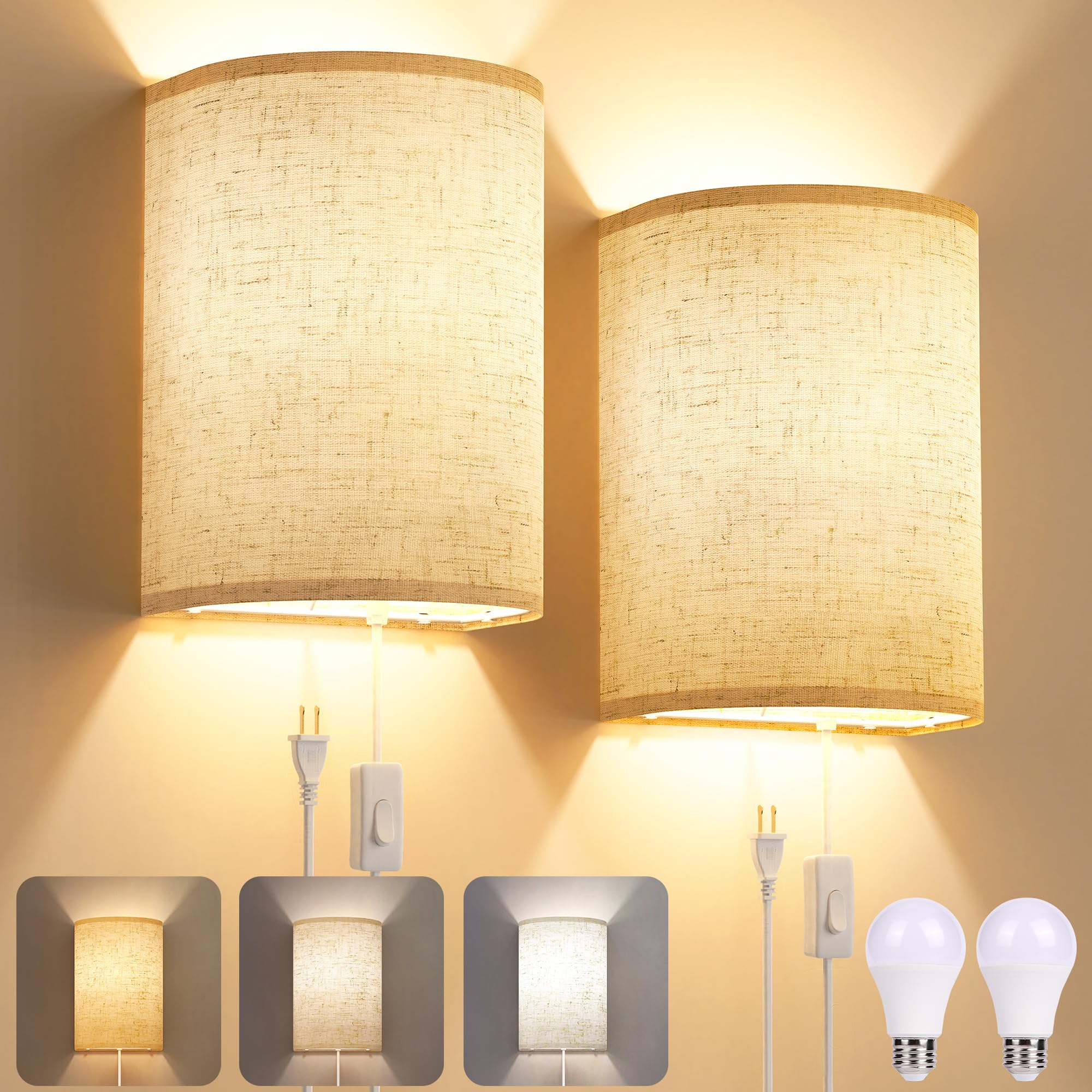 Yunaking two sconces with 3-temp switch for versatile cozy lighting