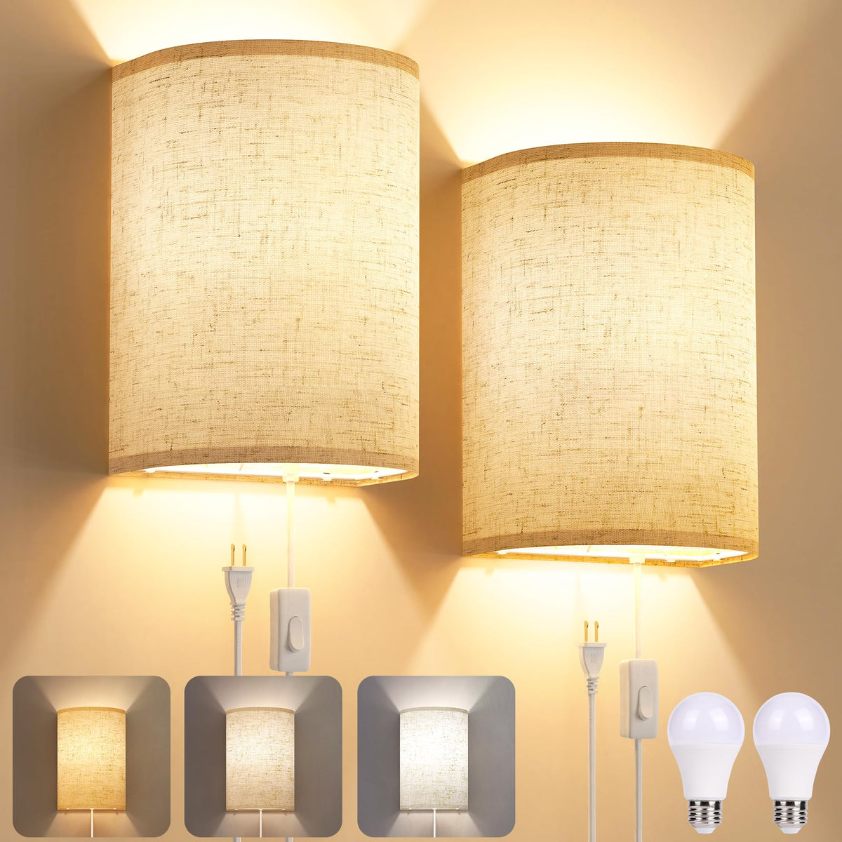 Yunaking two sconces with 3-temp switch for versatile cozy lighting