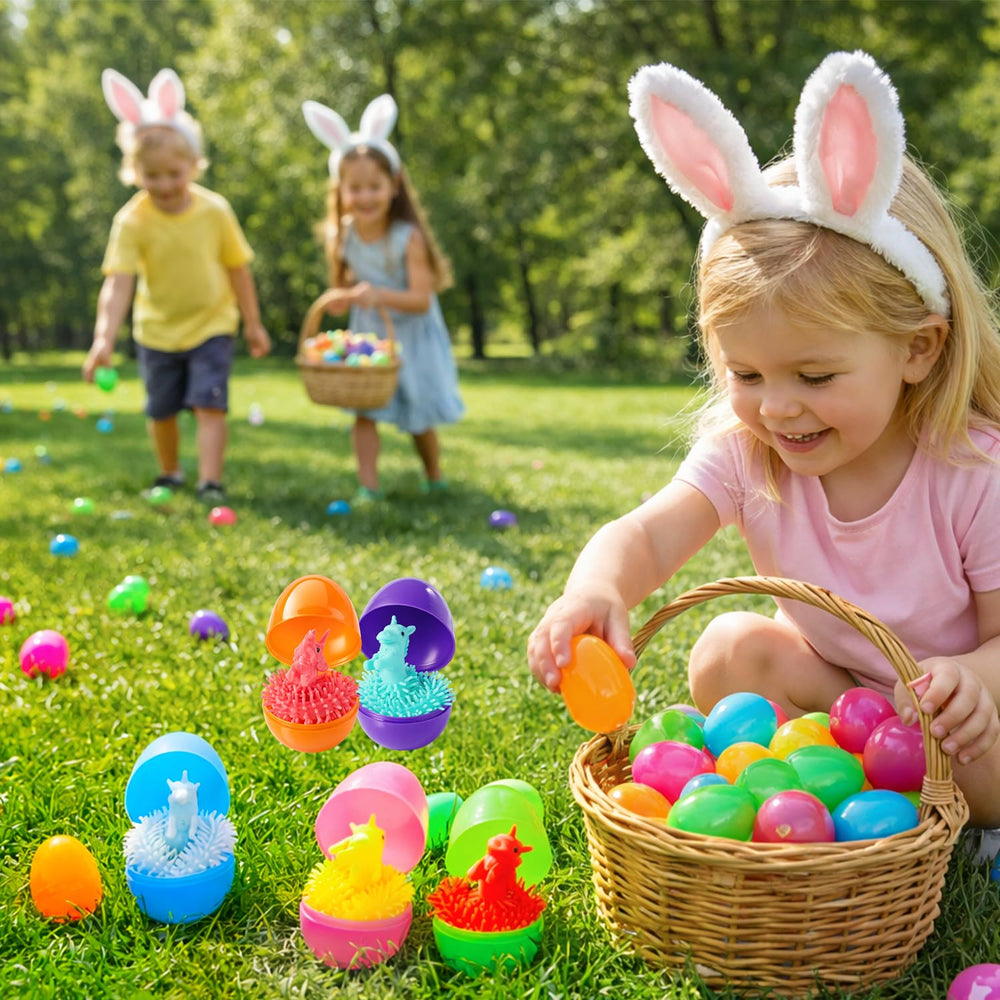 Yunfan child enjoying stretchy egg during Easter egg hunt