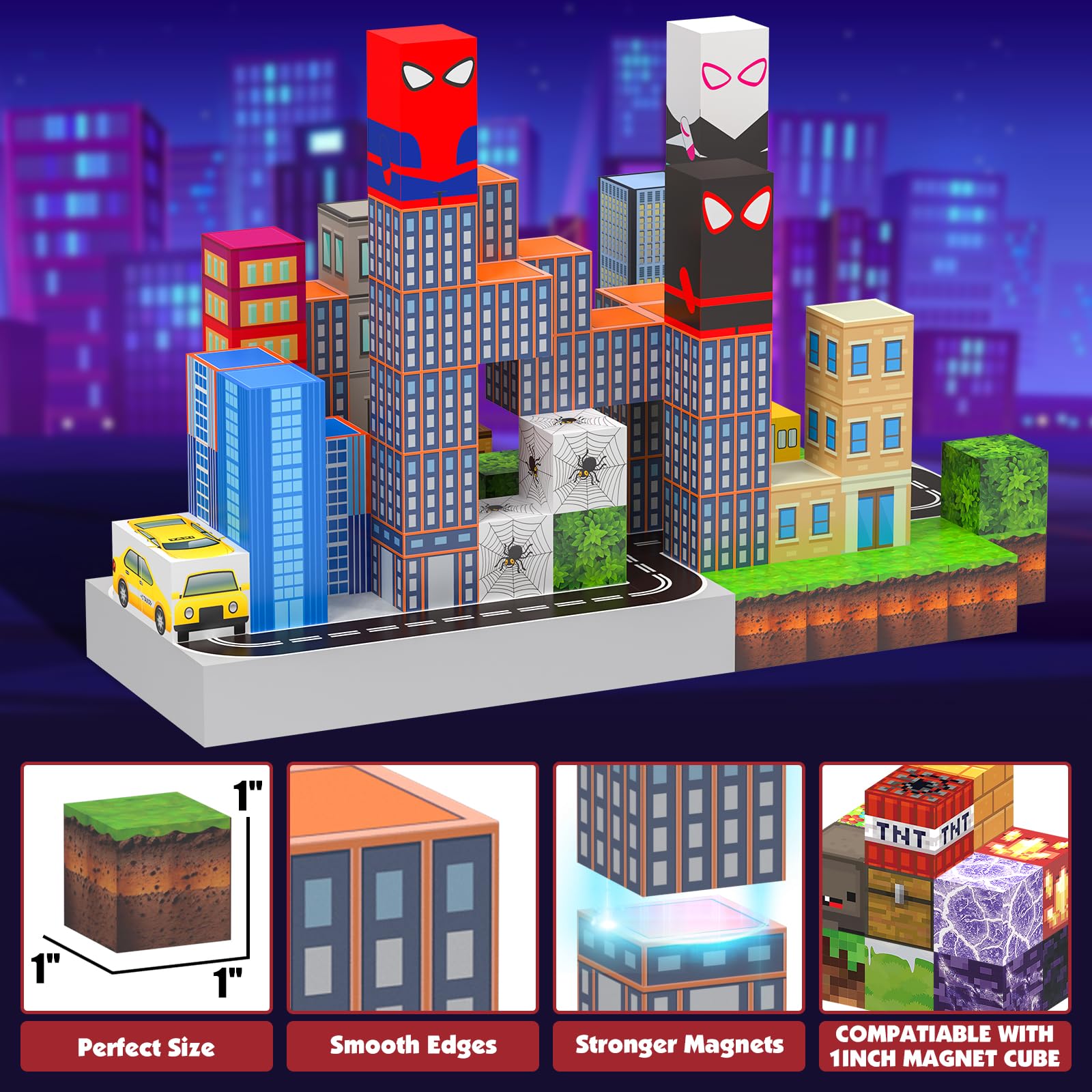 YUNGOWN spider-theme builds encouraging imaginative city play and storytelling.