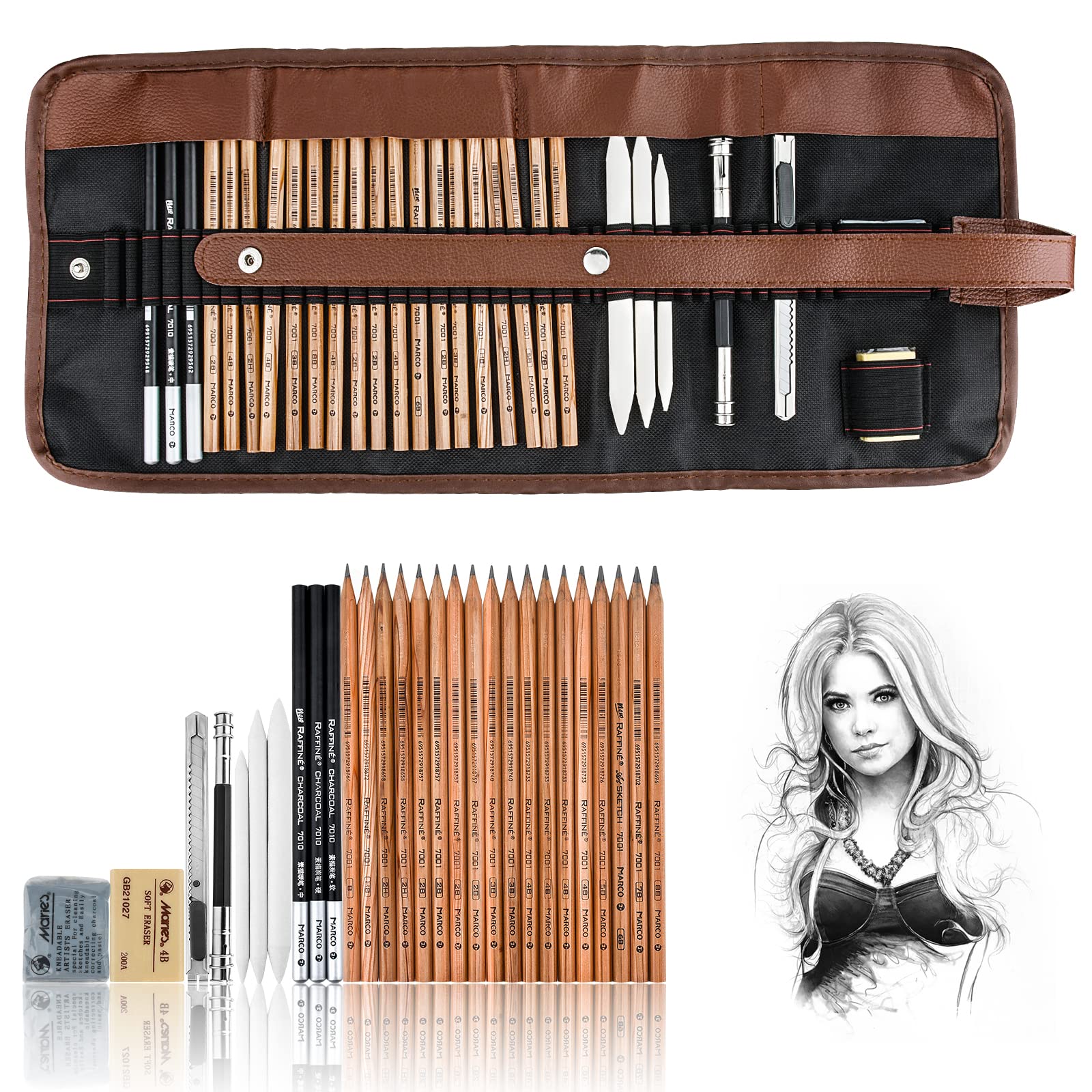YunQiDeer drawing pencils set with 18 graphite pencils for detailed sketches