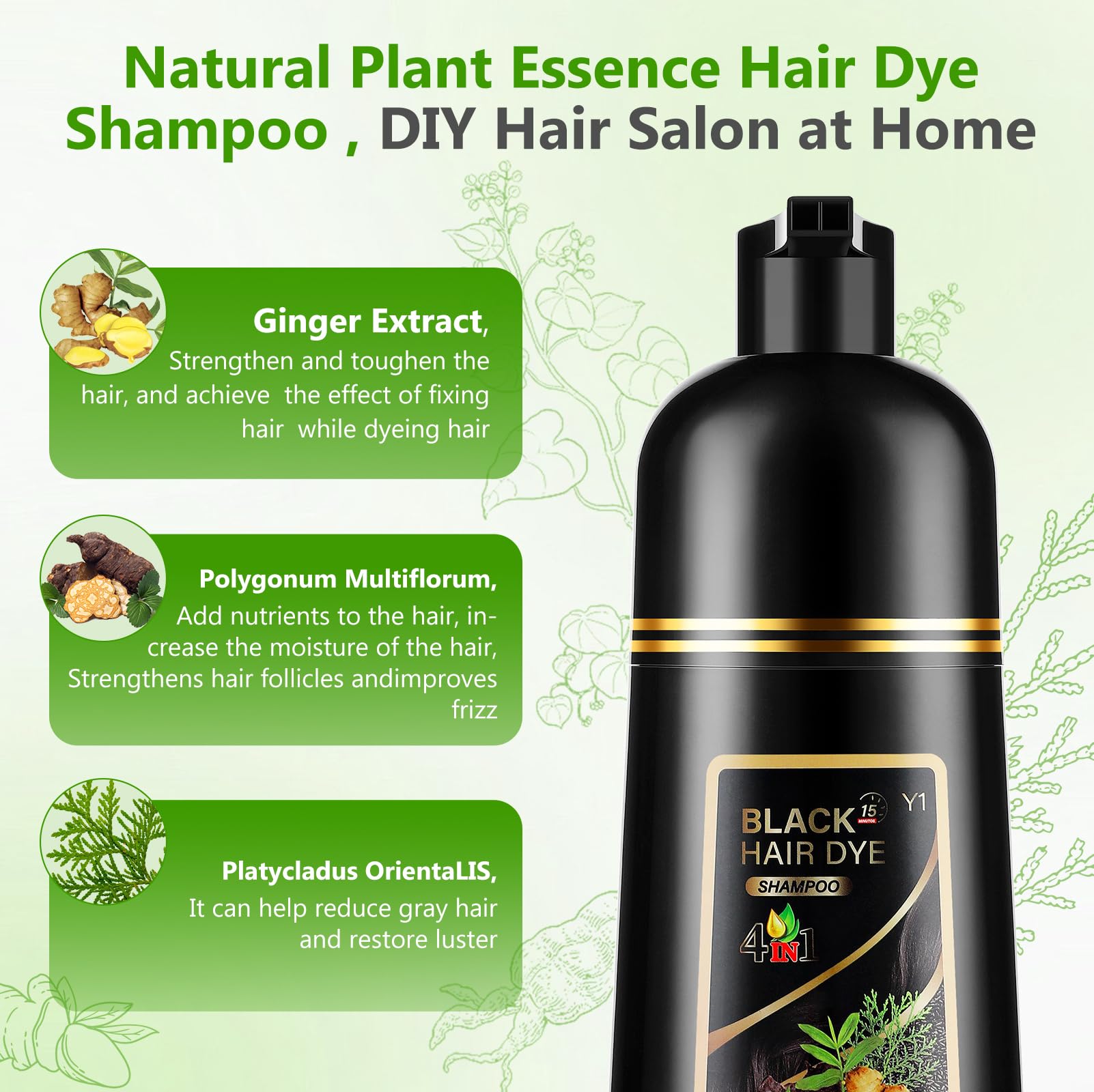 Yuolita 4-in-1 shampoo with natural extracts supporting gray coverage.