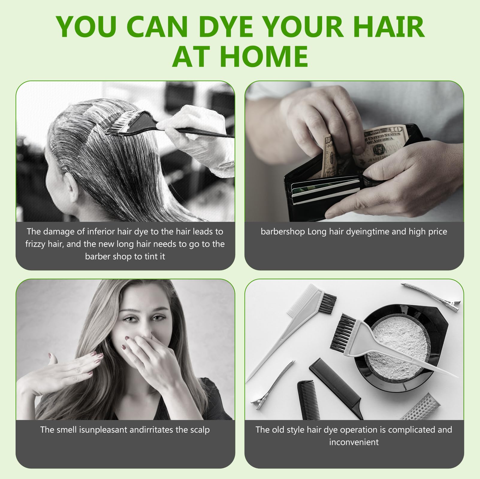 This image demonstrates easy at-home usage with Yuolita 4-in-1 dye shampoo.