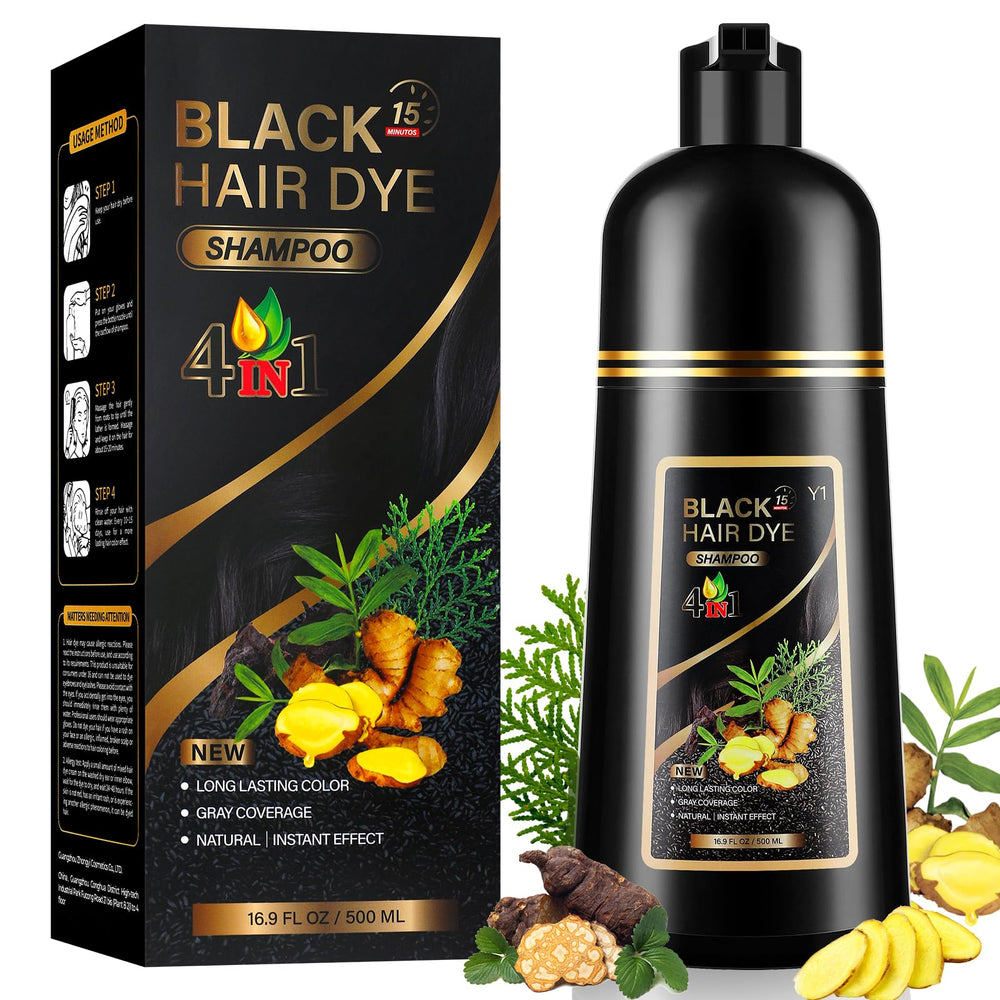 Yuolita 4-in-1 product showing glossy black hair result.