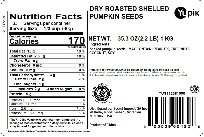 Yupik dry roasted pumpkin seeds provide a crunchy, fiber-rich snack.