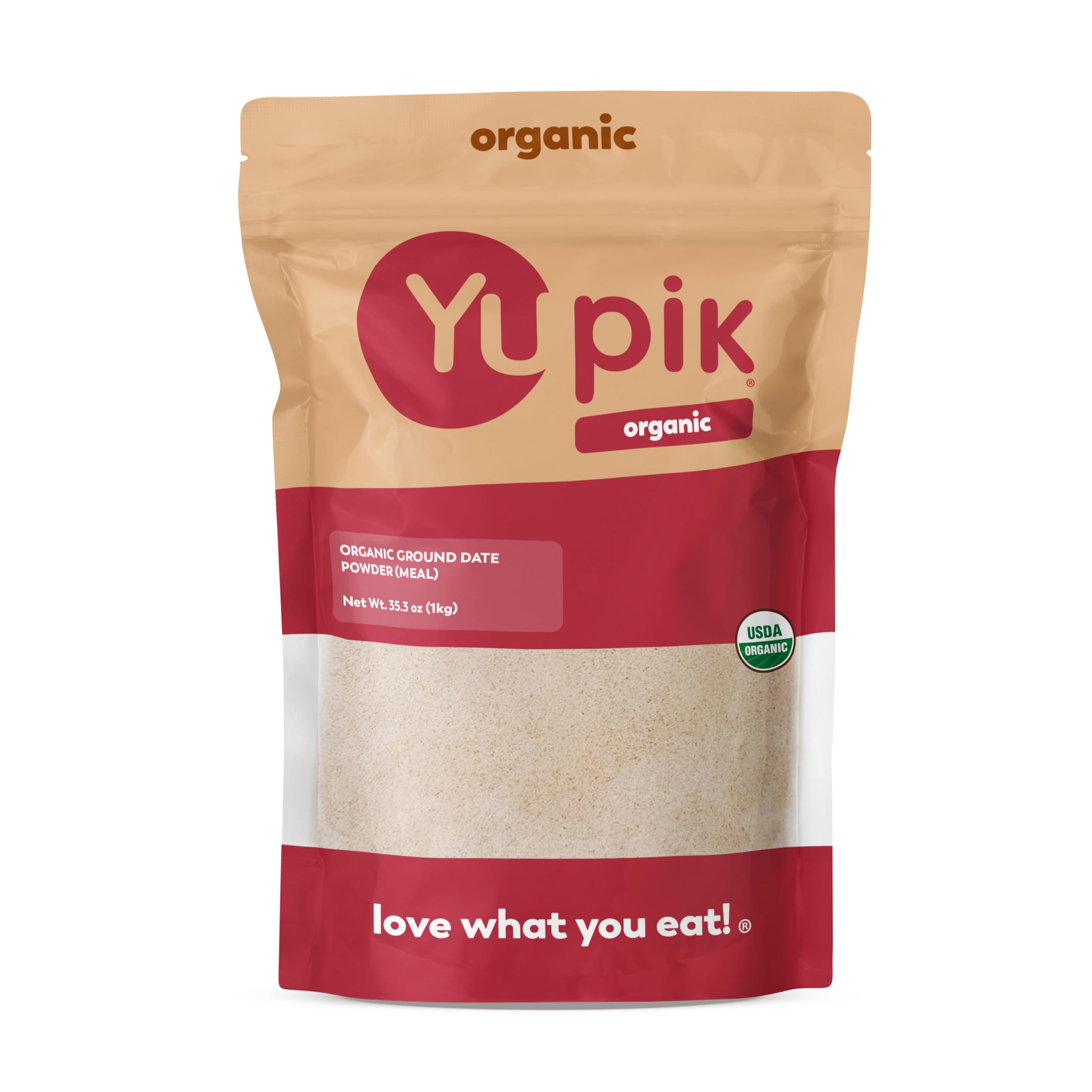Yupik organic date powder package; ideal pantry staple for baking and smoothies.