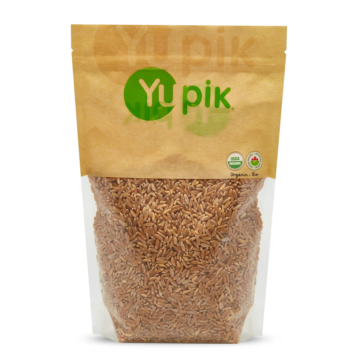 Yupik Organic Kamut grains packaging highlighting organic certification and product integrity