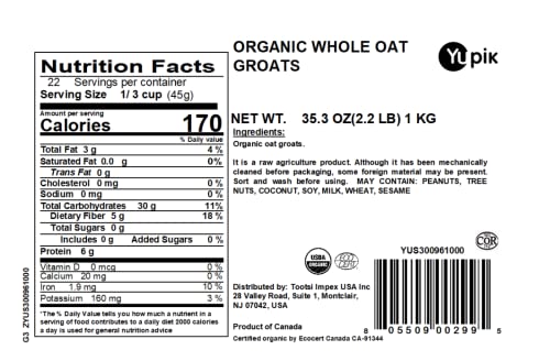 Yupik Organic Oat Groats being poured from a jar for overnight soaking.