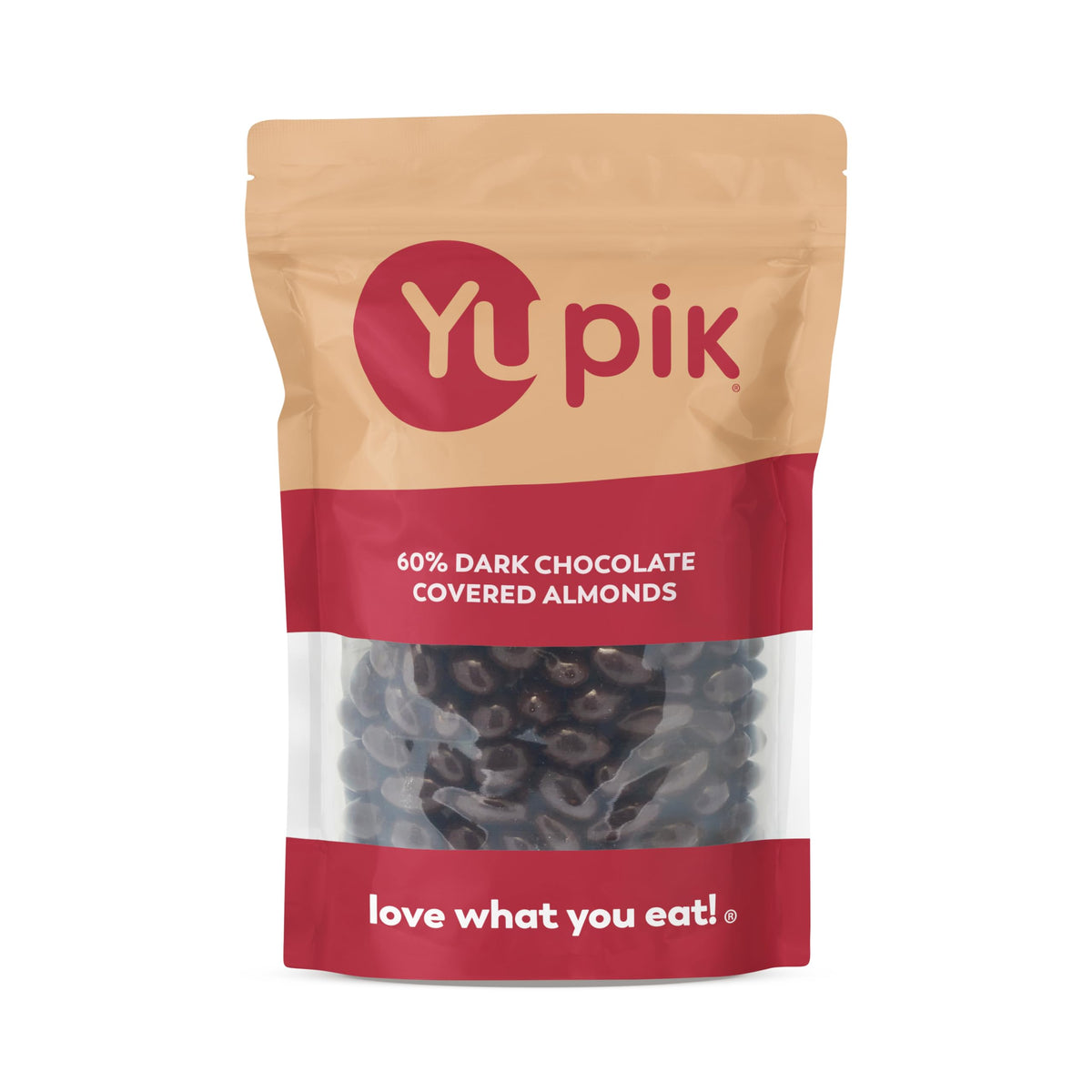 Yupik packaging shows 60% dark chocolate almonds, great for gifting
