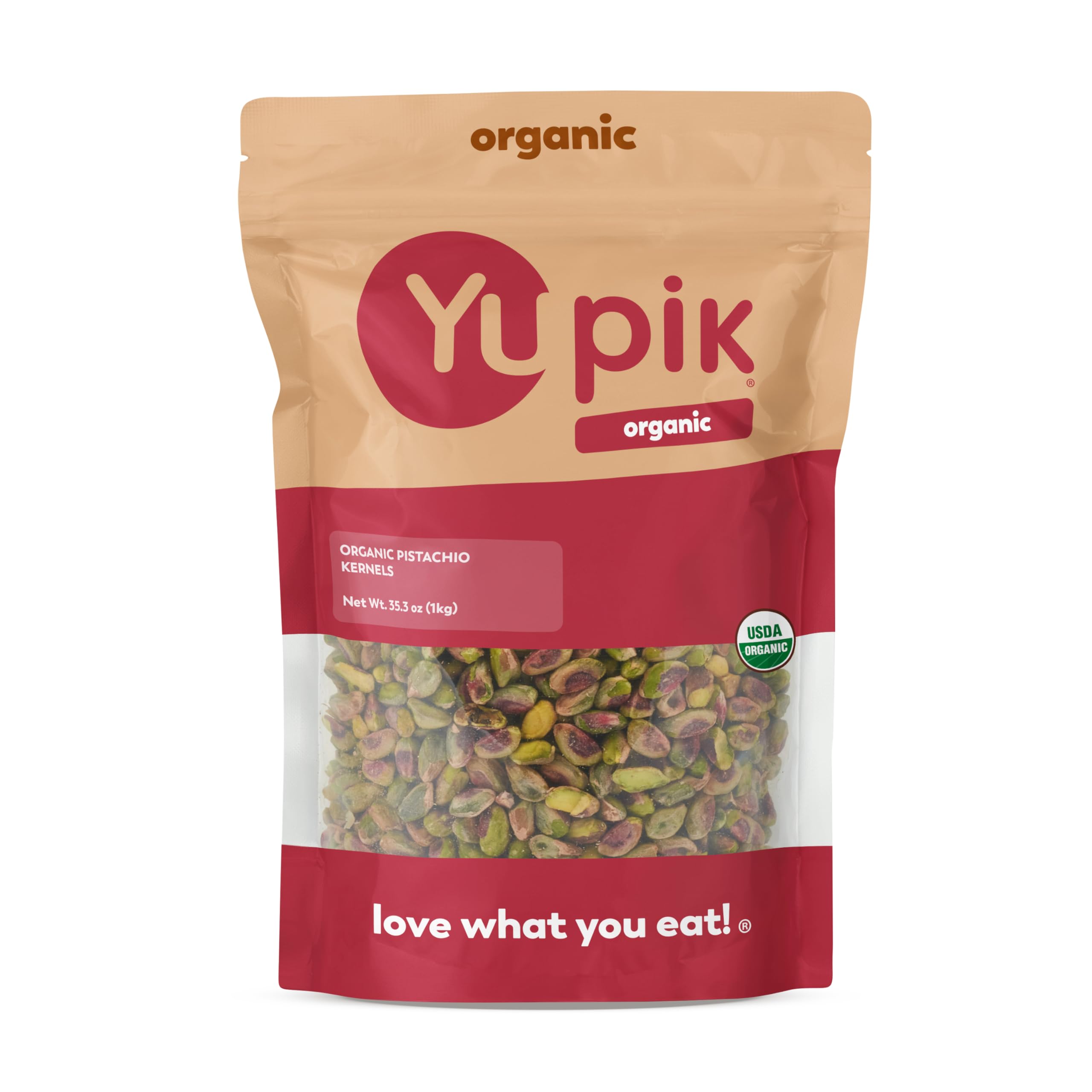 Yupik pistachios in a bag, ready for convenient snacking.