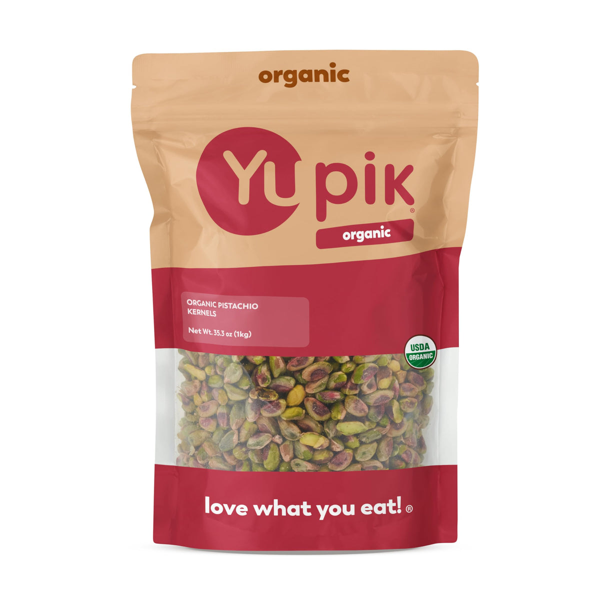 Yupik pistachios in a bag, ready for convenient snacking.
