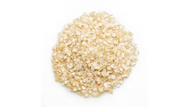 Close-up of Yupik flakes showing organic, non-GMO status.