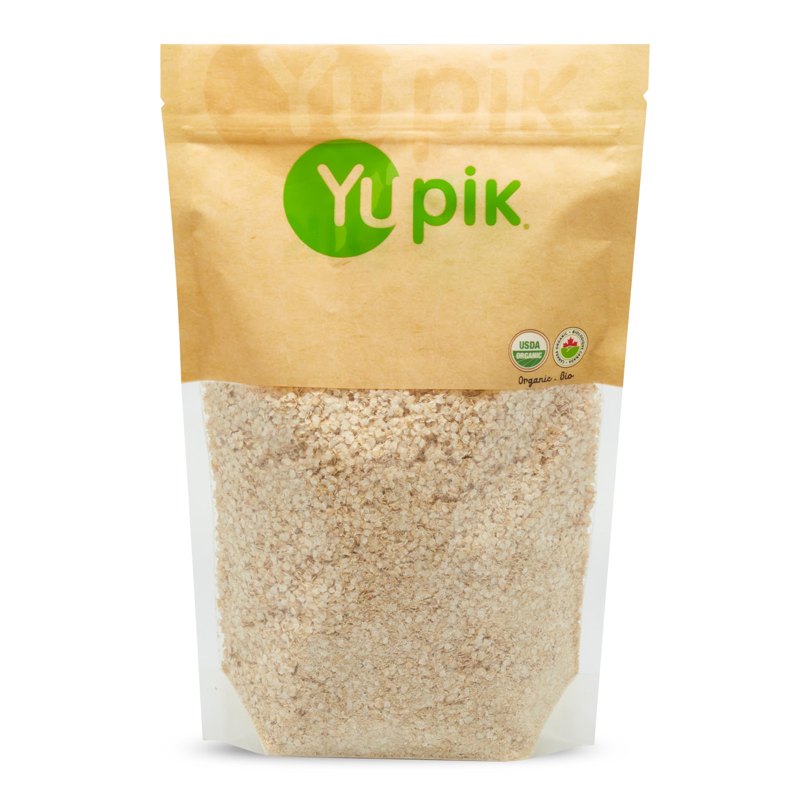 Yupik Organic White Quinoa Flakes packaging, gluten-free breakfast base.