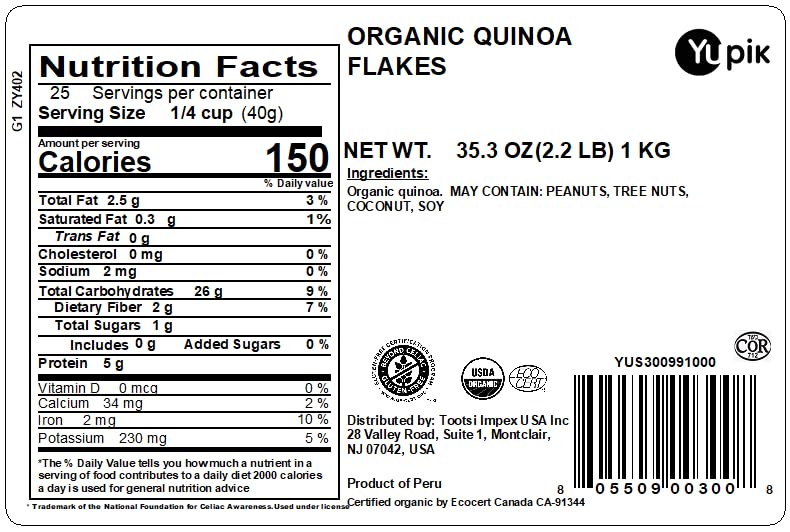 Yupik quinoa flakes in a pot, perfect for creamy porridge.
