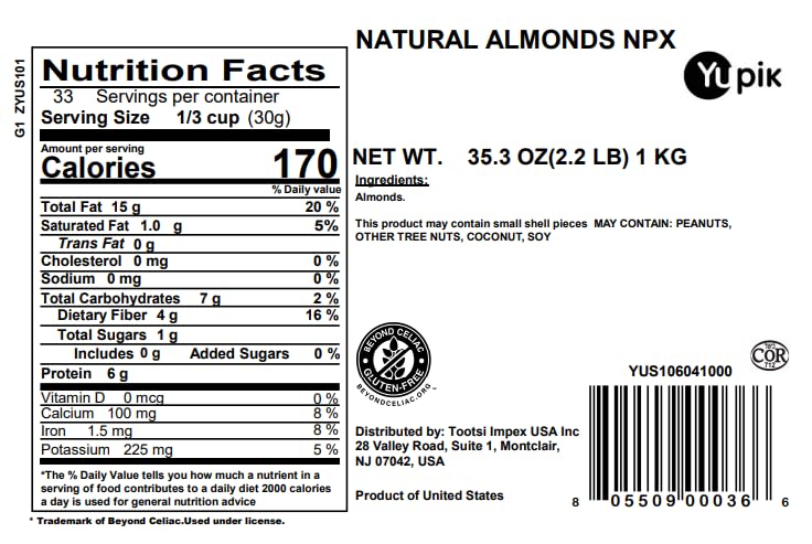 Yupik Raw California Almonds – unroasted, unsalted almonds ideal for baking.