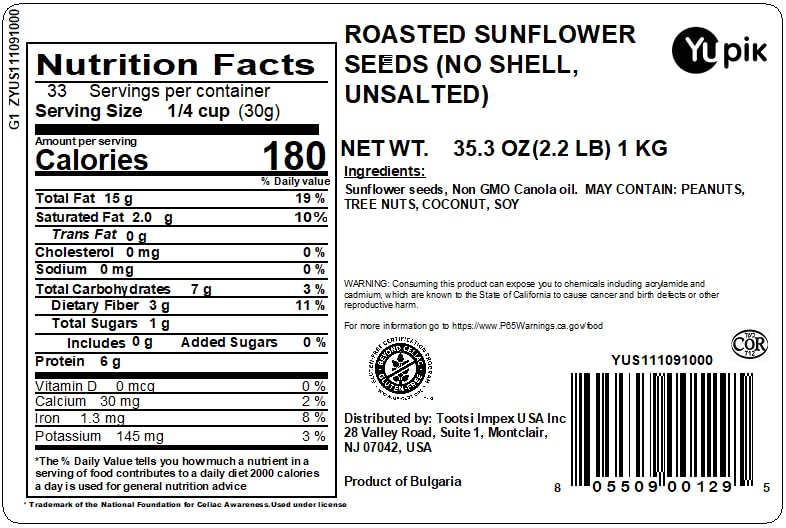 Yupik roasted sunflower seeds unsalted shell-less, great for on-the-go munching