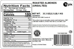 Yupik roasted unsalted almonds in bowl, ready for snacking.