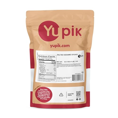Yupik Salted Sesame Sticks close-up showing crunchy texture ideal for on-the-go snacking.