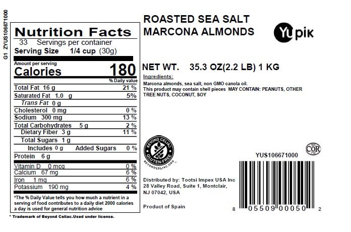 Yupik skinless blanched Marcona almonds close-up, creamy texture