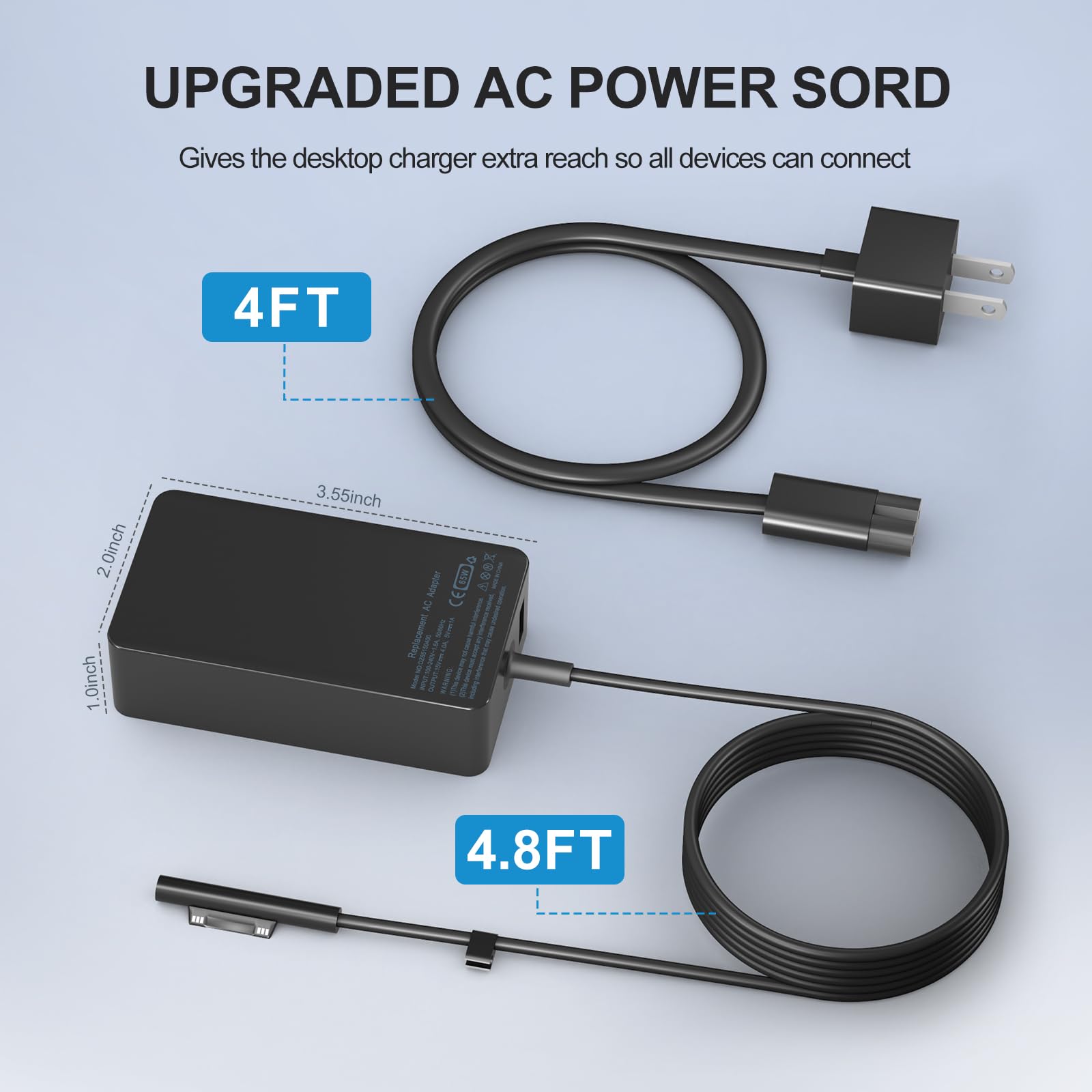 YURCIPWE Surface Pro charger highlighting portable design for travel