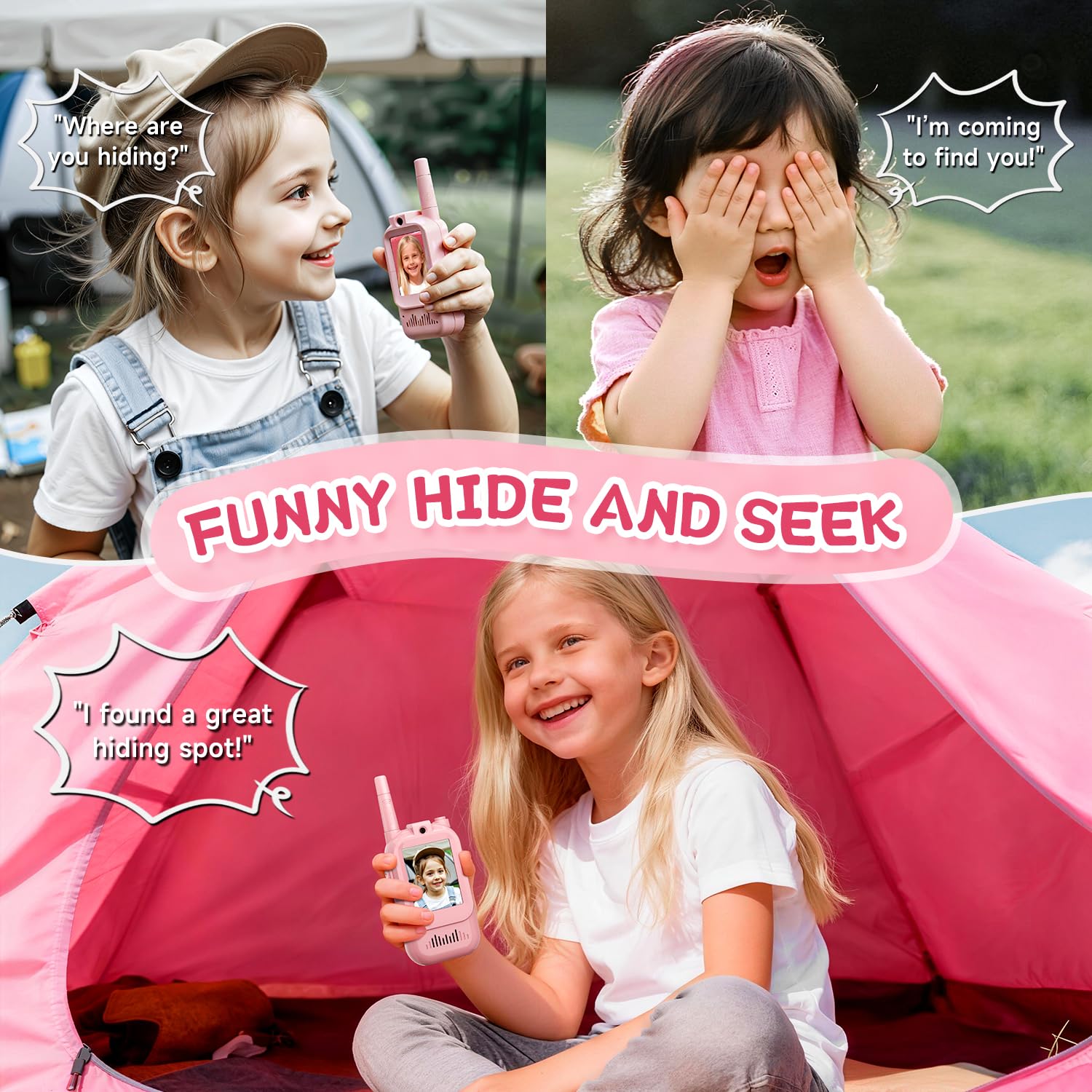 YUSSBCU two-pack video walkie talkie pink packaging for families.