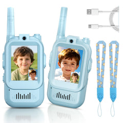 YUSSBCU video walkie talkie blue front view for easy grip and kid-friendly design.