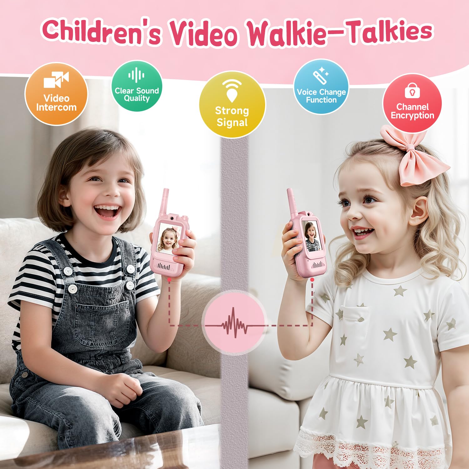 YUSSBCU video walkie talkie pink in-hands with lightweight grip.