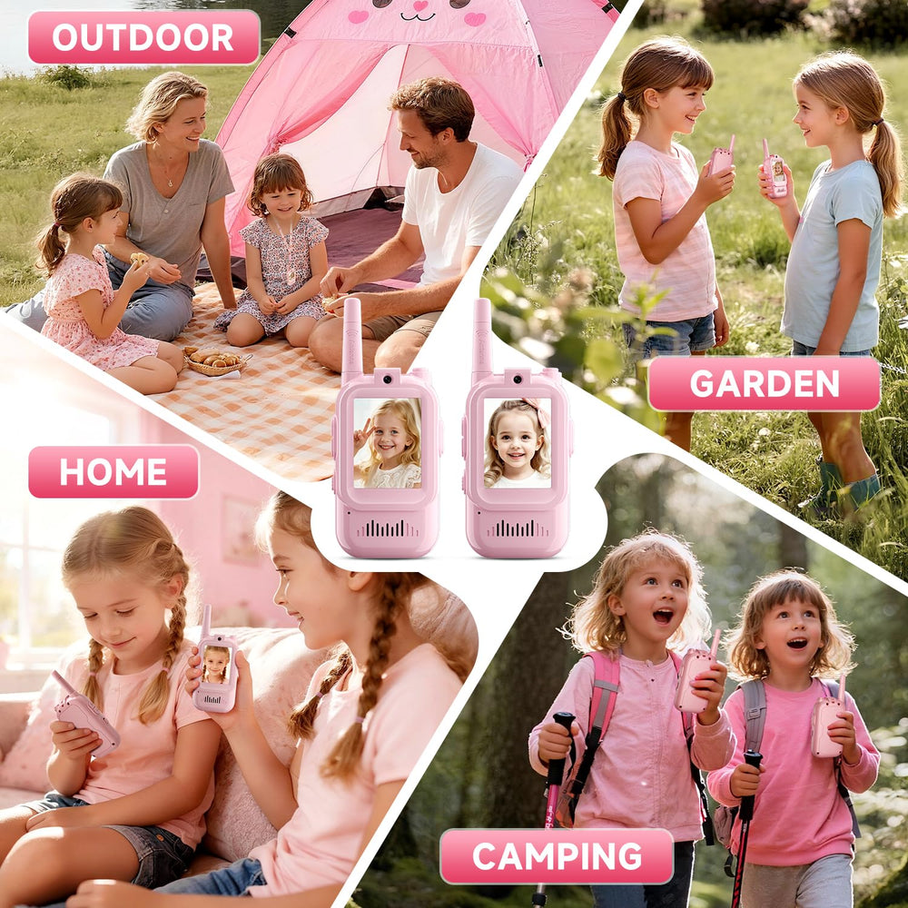 YUSSBCU video walkie talkie pink voice modes for clear communication.