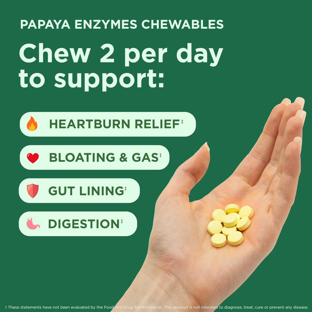 Close-up of Yuve Naturals papaya enzyme chewables highlighting candy-like texture