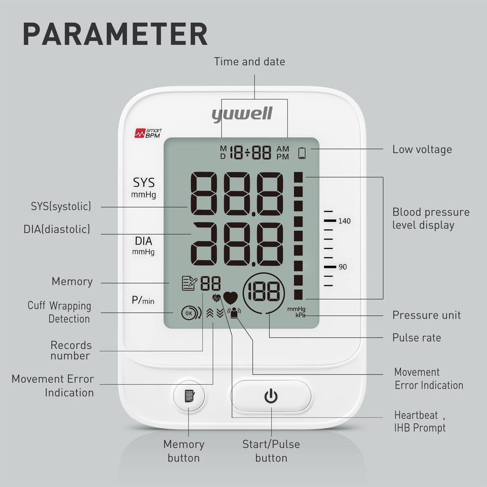 Yuwell power adapter enables continuous use without battery concerns.