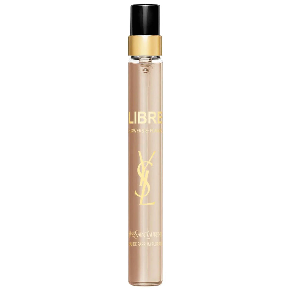 Yves Saint Laurent Libre Flowers & Flames bottle close-up highlights creamy vanilla warmth.
