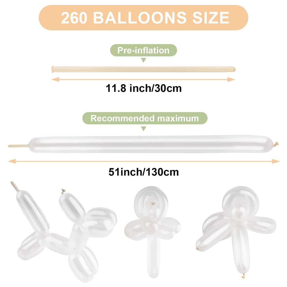 YXYL Clear 260 balloons inflation guide visual; stretch before use.