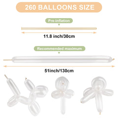 YXYL Clear 260 balloons inflation guide visual; stretch before use.
