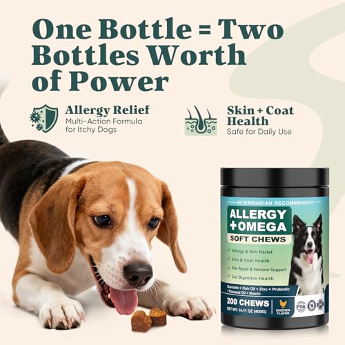 YYTKMY dog allergy chews label close-up suggests natural ingredients and daily use.