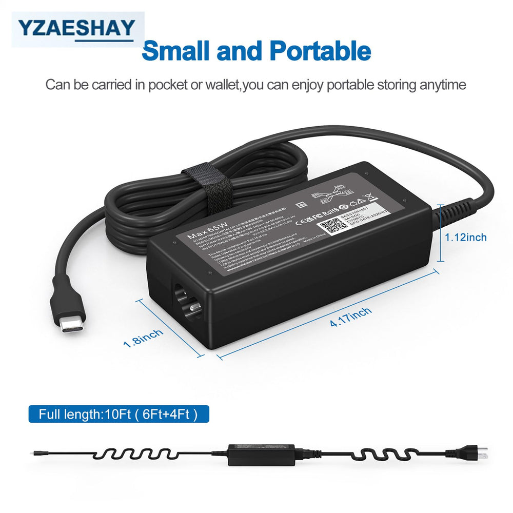 YZAESHAY 65W USB-C charger in HP Chromebook setup for smooth power delivery.