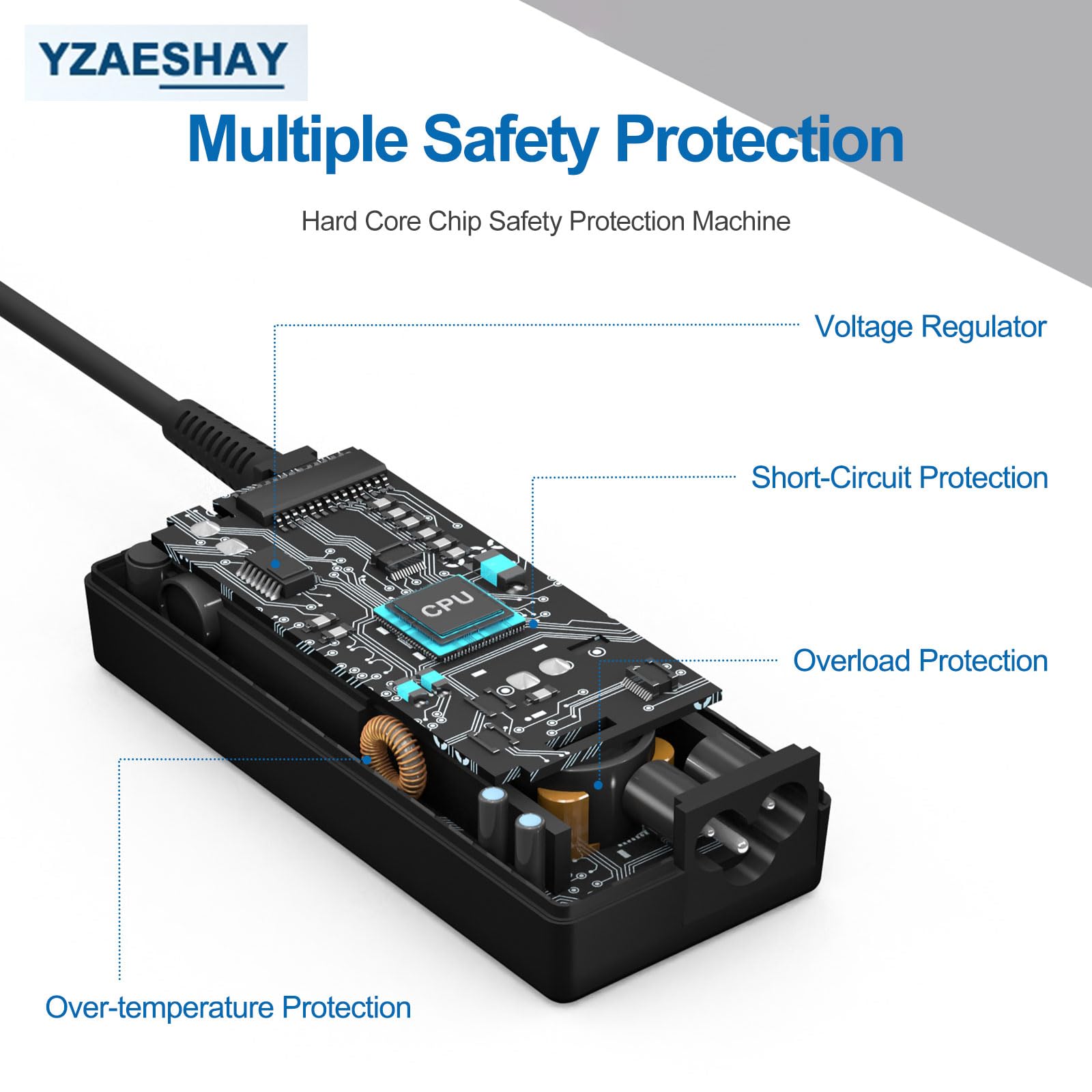 YZAESHAY 65W USB-C charger with universal 100-240V input for worldwide use.