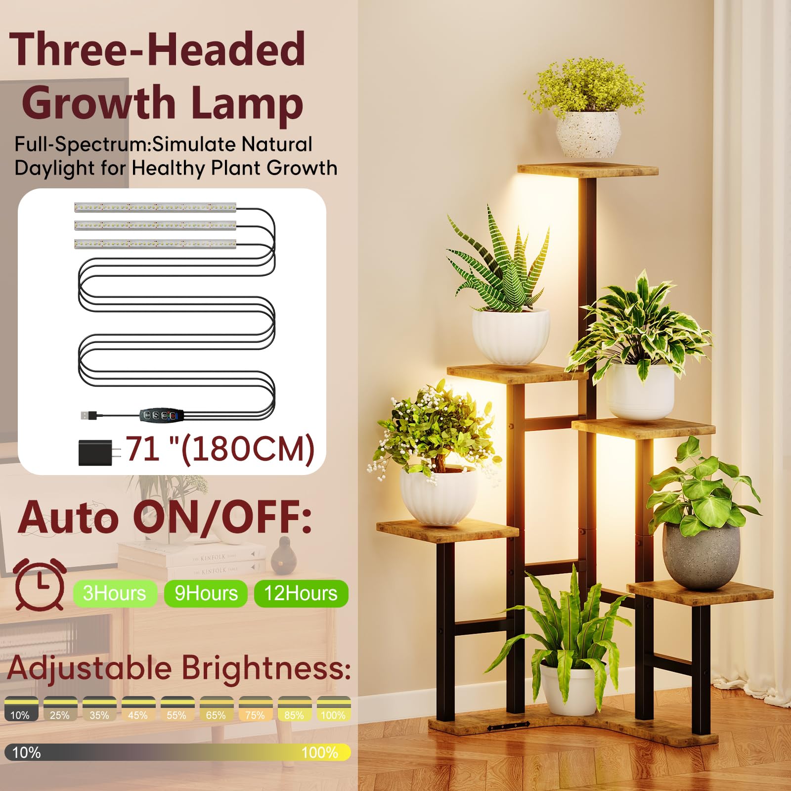 Yzosvki corner plant stand detailed shelves emphasizes rustic brown aesthetics blending with decor.