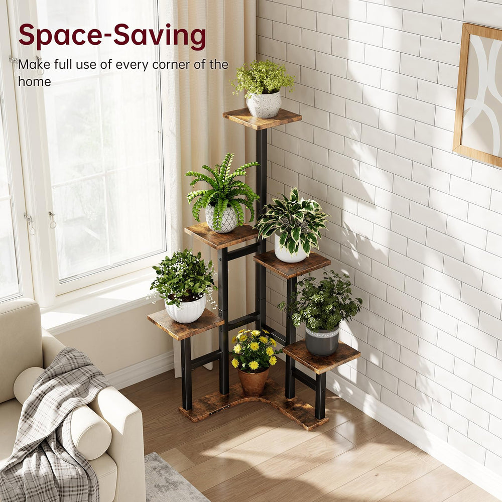 Yzosvki corner plant stand metal-frame supports stability for heavier potted plants.